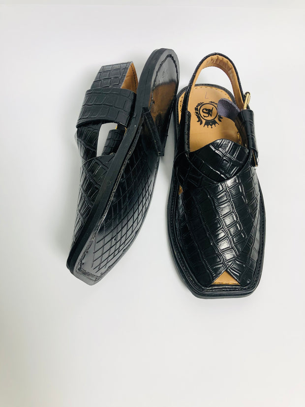 Black Captan™ Premium Peshawari Chappal Handmade Original Leather.