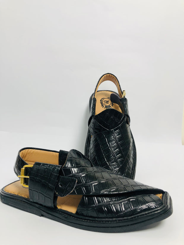 Black Captan™ Premium Peshawari Chappal Handmade Original Leather.